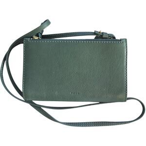 Fossil Leather Crossbody Bag Mini Purse Sage Green Rainbow Eyes Wallet Boho